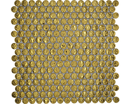 Keramikmosaik Knopf GO86 Knopf 31,5x31cm uni gold gehämmert Mosaikfliese mit runden, strukturierten Elementen