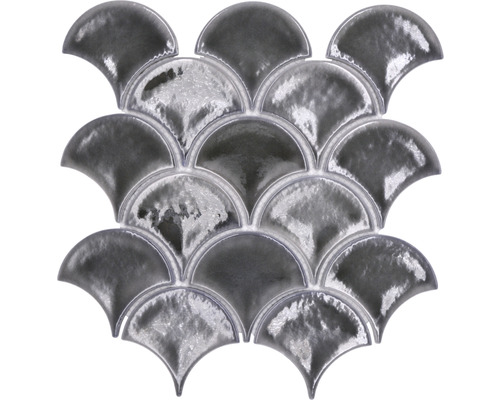 Keramikmosaik Fan FS IC7 25,9x25,9 cm grau glänzend Fischschuppen Mosaikfliese