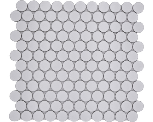 Keramikmosaik Penny Knopf 11G 31,2x31,2 cm weiß matt Mosaikfliese mit runden Steinen