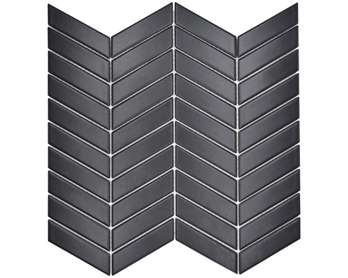 Keramikmosaik Chevron CHEV 29 28,85x28,85 cm schwarz matt Dunkle Mosaikfliese im Fischgrätmuster für Wand- und Bodengestaltung.