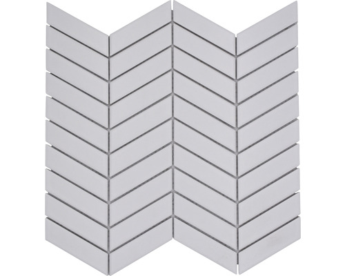 Keramikmosaik Chevron CHEV 21 28,85x28,85 cm weiß matt Mosaikfliese im Fischgrätmuster