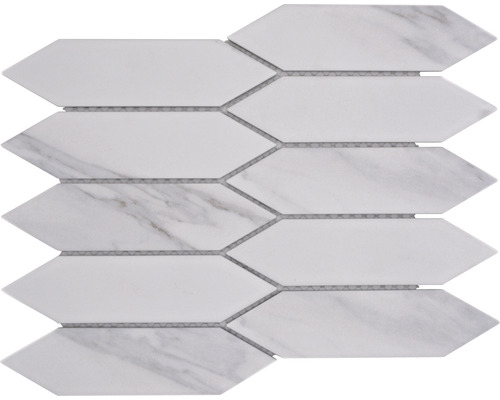 Keramikmosaik Carra CIM LHX CR 27,55x27,55 cm weiß matt Pfeilförmiges Mosaik aus Marmor