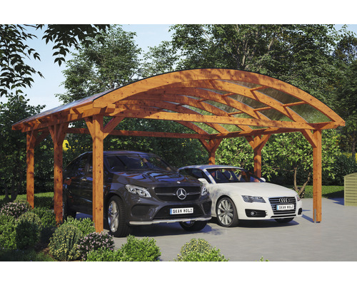 Doppelcarport SKAN HOLZ Franken inkl. Pfostenanker 635 x 541 cm eiche hell Doppelcarport aus Holz mit zwei Autos