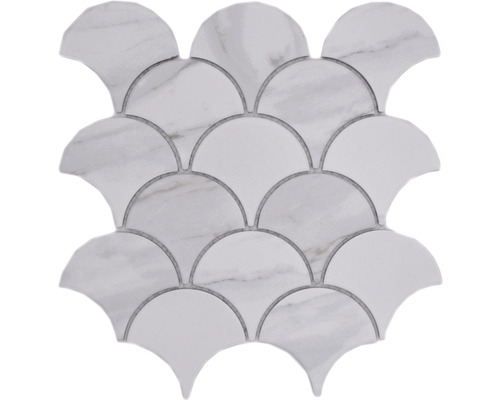 Keramikmosaik Carra CIM FS CR 25,9x25,9 cm weiß matt Mosaikfliese im Fächerdesign