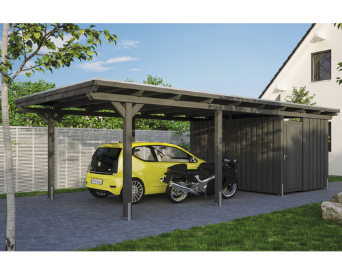 Einzelcarport SKAN HOLZ Emsland inkl. Abstellraum, EPDM Folie, Pfostenanker 404 x 846 cm schiefer