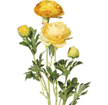 Gelbe Ranunkel Kunstblume mit grünen Blättern