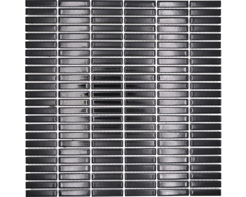 Keramikmosaik Bamboo CG BBM S2 30x30 cm schwarz glänzend Mosaikfliese mit rechteckigen, glänzenden Elementen.