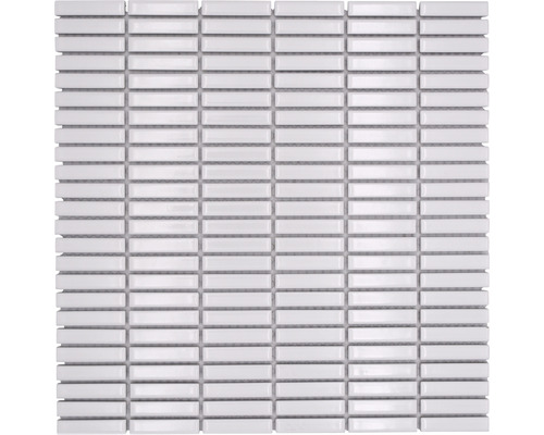 Keramikmosaik Bamboo CG BBM S1 30x30 cm weiß glänzend Mosaikfliese mit rechteckigen Steinen