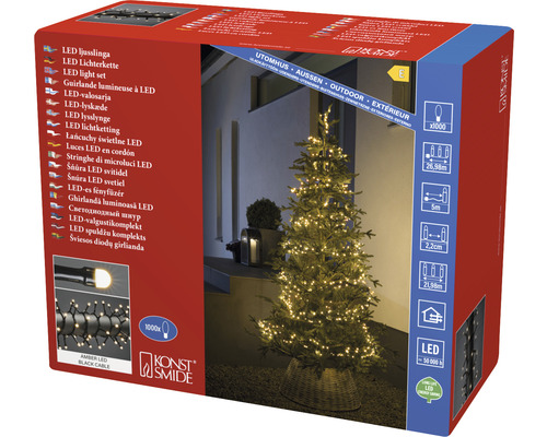 LED Lichterkette mit schwarzem Kabel und Konstsmide Logo auf der Verpackung