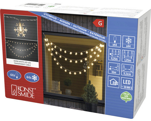 Konst Smide Lichterkette mit Schneeflocken, 44 LEDs, für den Außenbereich