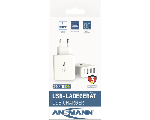 Ladeadapter USB-Ladegerät Ansmann HC430 4-fach USB weiß