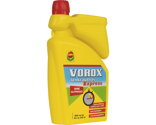 Vorox Unkrautfrei Express Unkrautvernichter, ohne Glyphosat, in einer gelben Flasche