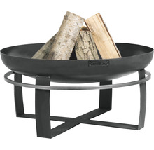 Feuerschale mit Holz auf einem Metallgestell