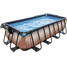 Rechteckiger Framepool mit Holzoptik und Wasserfüllung