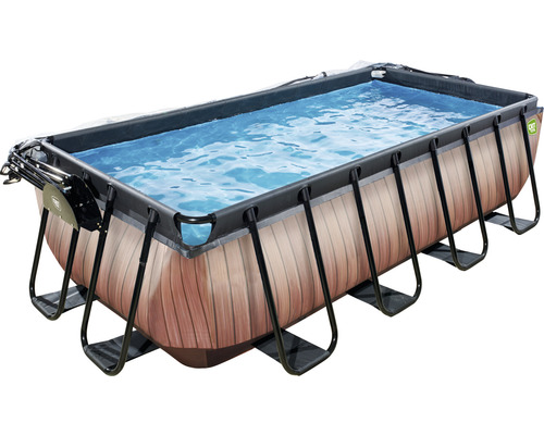Rechteckiger Framepool mit Holzoptik und Wasserfüllung