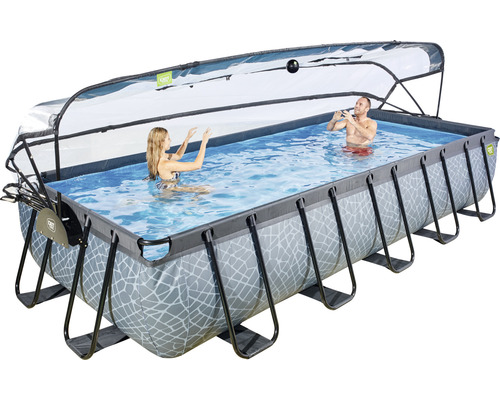 Rechteckiger Frame-Pool mit Überdachung und Muster