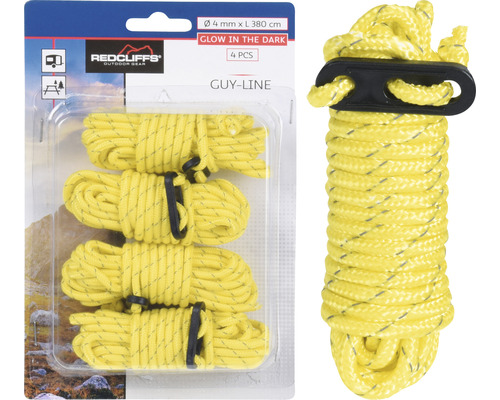 Redcliffs Outdoor Gear Abspannseile, vier Stück, jeweils circa vier Millimeter mal 380 Zentimeter, mit Leuchtfunktion im Dunkeln