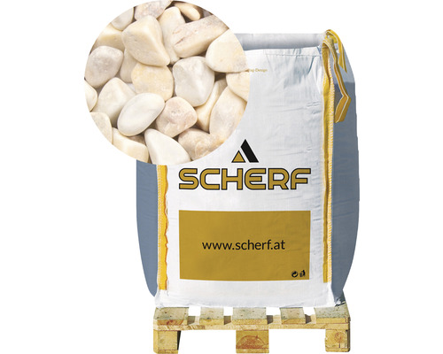 Zierkies Marmor 15-25 mm 1000 kg Bigbag Siena-Gelb Sack Zierkiesel auf Palette mit Detailansicht