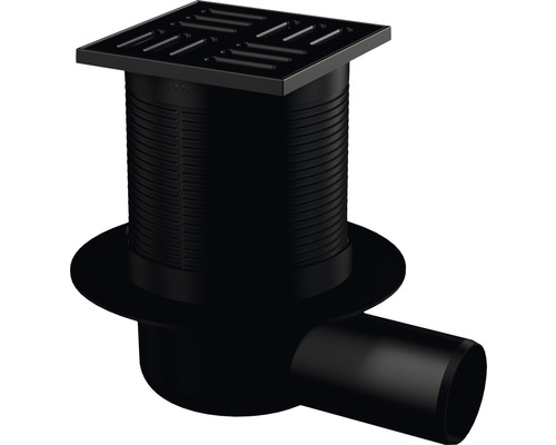 Bodenablauf form & style Redonda 105x105 mm mit waagerechten Abgang DN 50 mm schwarz Bodenablauf mit quadratischem Rost