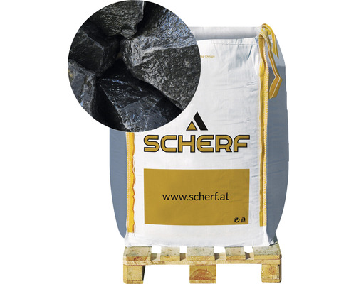 Basaltbruch 50-100 mm 1000 kg Bigbag schwarz Big Bag gefüllt mit Ziersplitt auf Palette