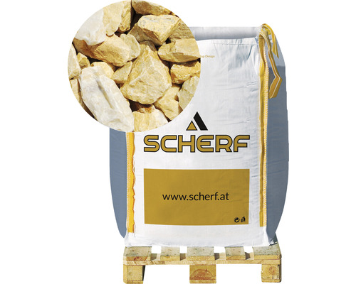 Marmorsplitt 16-25 mm 1000 kg Bigbag Gold-Ocker Sack mit Ziersplitt auf Palette, Schärf Logo