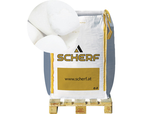 Zierkies Marmor 50-80 mm 1000 kg Bigbag Thassos-Weiß Sack mit weißen Zierkieseln auf einer Palette