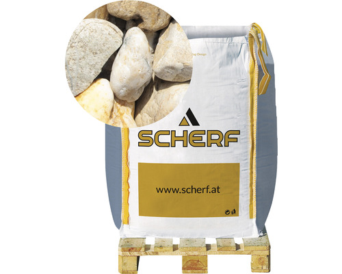 Zierkies Flusskies 32-50 mm 1000 kg Bigbag bunt Sack Zierkies auf einer Palette mit Detailaufnahme