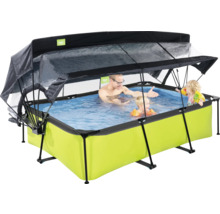Aufstellpool mit Überdachung und Familie im Wasser
