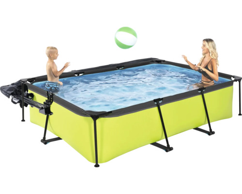 Rechteckiger Frame-Pool mit Personen und Ball