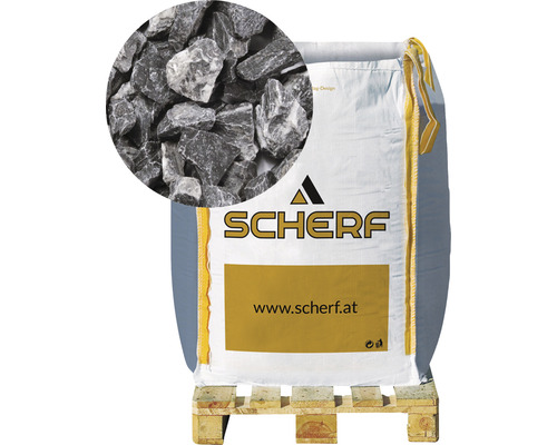 Marmorsplitt 16-25 mm 1000 kg Bigbag schwarz-weiß Scherf Logo, Sack Ziersplitt auf Palette