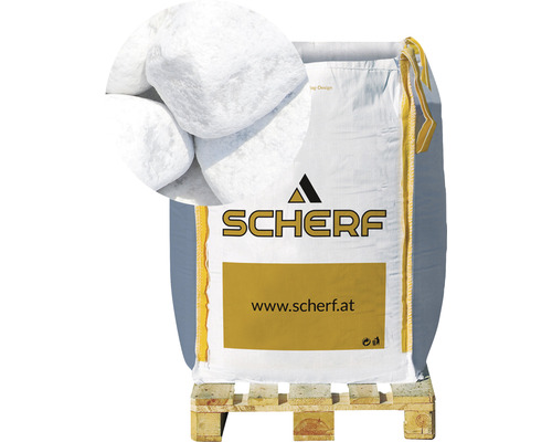Zierkies Marmor 60-100 mm 1000 kg Bigbag Carrara-Weiß Sack mit Zierkieseln auf Palette mit Schärf Logo