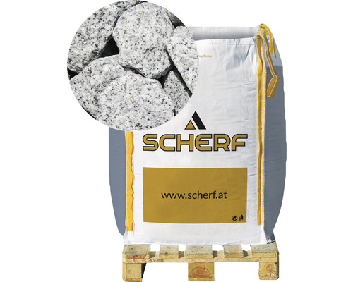 Granitbruch 25-50 mm 1000 kg Bigbag Salz&Pfeffer Scherf Logo, Sack mit Zierkies auf Palette