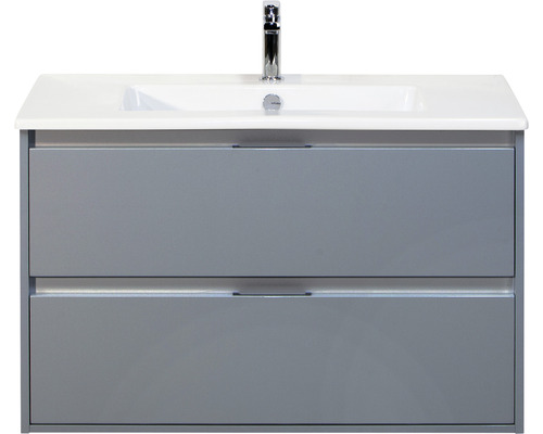 Waschbeckenunterschrank Sanox Porto 57x91x51 cm mit Keramikwaschbecken eisgrün Waschtischunterschrank mit zwei Schubladen und Aufsatzwaschbecken