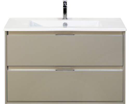 Waschbeckenunterschrank Sanox Porto 57x91x51 cm mit Keramikwaschbecken kieselgrau Waschtischunterschrank mit zwei Schubladen und Aufsatzwaschbecken