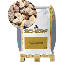 Sack Lavasteine auf einer Palette mit Scharf Logo