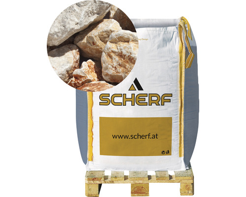 Zierkies Kalksteinbruch 32-80 mm 1000 kg Bigbag Istirien-Beige Sack mit Ziersteinen auf Palette