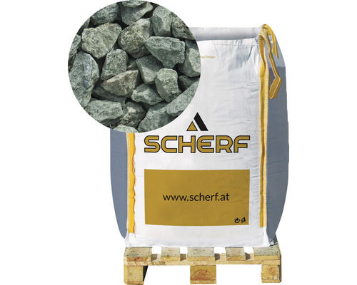 Grünschiefersplitt 16-32 mm 1000 kg Bigbag Glitzer-Grün Scherf Logo Big Bag Gabionensteine auf Palette