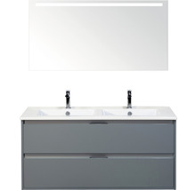 Waschtisch mit zwei Waschbecken, Unterschrank und LED Spiegel