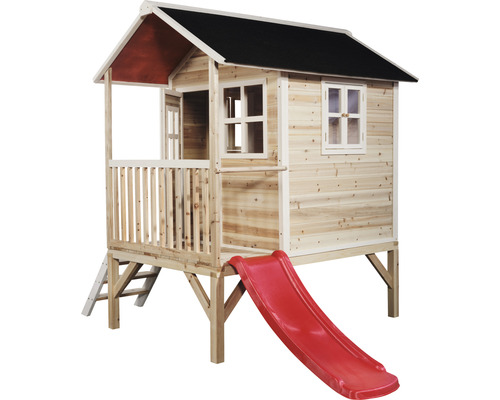 Spielhaus aus Holz mit Rutsche und Leiter für Kinder