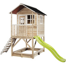 Spielhaus aus Holz mit Rutsche und Sandkasten für den Garten