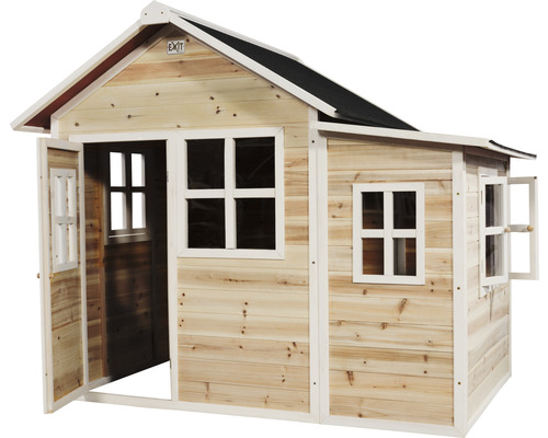 Holzspielhaus mit Tür und Fenstern