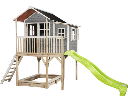 Spielhaus mit Rutsche und Sandkasten aus Holz