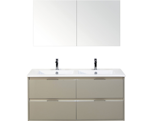 Badmöbel-Set Sanox Porto Keramik 170x121x51 cm Doppel-Keramikwaschbecken 4 Schubladen kieselgrau mit Spiegelschrank Badmöbel-Set Sanox Porto Keramik 170x121x51 cm Doppel-Keramikwaschbecken 4 Schubladen kieselgrau mit Spiegelschrank