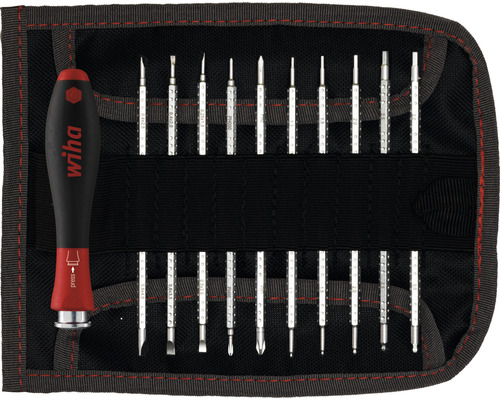 Schraubendreher Wiha mit Wechselklingen Set SYSTEM 4 12-tlg. inkl. Rolltasche Wiha Schraubendreher Set mit 18 Teilen in Stofftasche