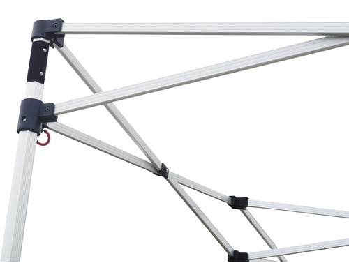 Detailansicht des Gestells eines Faltzeltes aus Aluminium