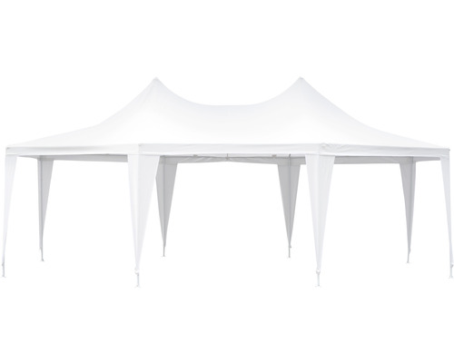 Weißes Partyzelt mit Stahlrahmen und Stoffdach