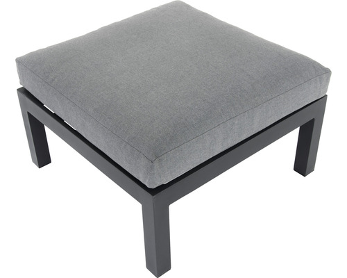 Quadratischer Gartenhocker mit Textilbezug und Gestell aus Metall