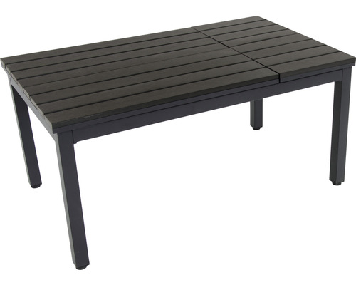 Gartentisch mit Tischplatte aus Holzlatten und einem Metallgestell