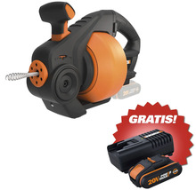 Akku-Rohrreinigungswelle von Worx mit 20 Volt Akku und Ladegerät inklusive gratis Akku und Ladegerät.