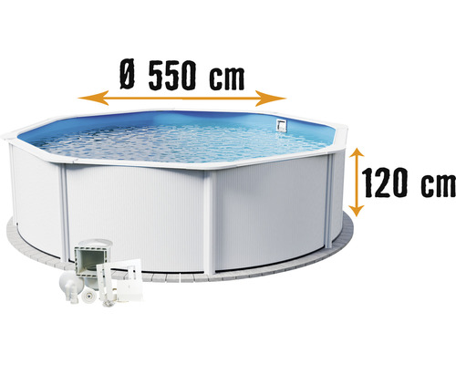 Aufstellpool Stahlwandpool-Set Planet Pool Vision-Pool Classic Solo rund Ø 550x120 cm inkl. Einbauskimmer weiss